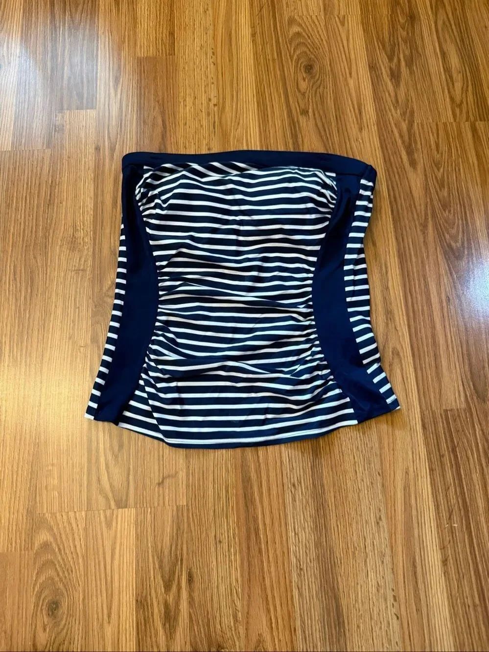 Lands' End Women's Stripe Bandeau Tankini Swimsuit Top Navy White Size Small